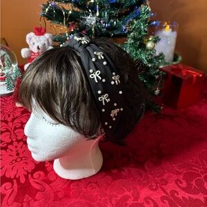 Black Headband with bows and pearl accents